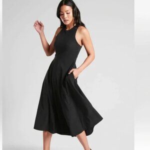 Athleta Winona Midi Support Dress Black Athletic Athleisure Racer Back Size M